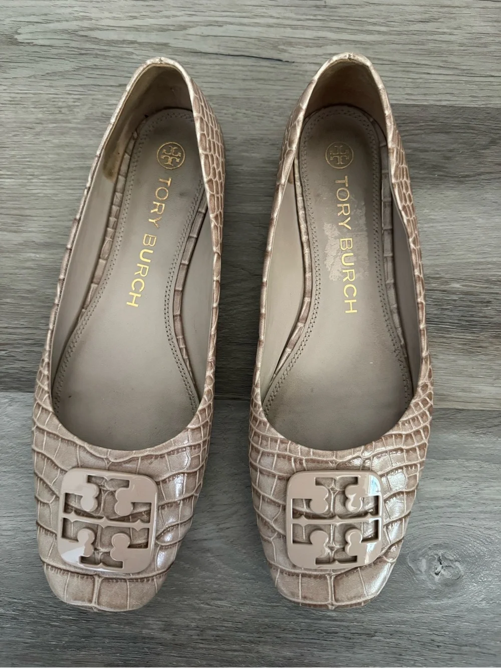 Tory Burch Tan Crocodile Georgia Ballet Flats Size 9